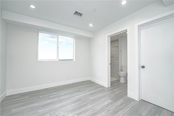 Bathroom, Empty room, Interior, Recessed Lighting, Wood Texture Flooring