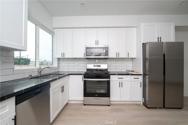 Interior, Kitchen, Stainless Steel Appliances, Wood Texture Flooring