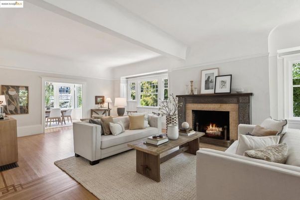 Dining room, Fireplace, Interior, Living room, Wood Texture Flooring