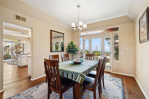 Chandelier, Dining room, Interior, Pendant Lights, Wood Texture Flooring