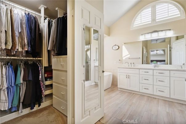 Bathroom, Dual Sink Vanities, Interior, Walk-in Closets, Wood Texture Flooring