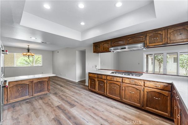 Chandelier, Interior, Kitchen, Recessed Lighting, Wood Texture Flooring