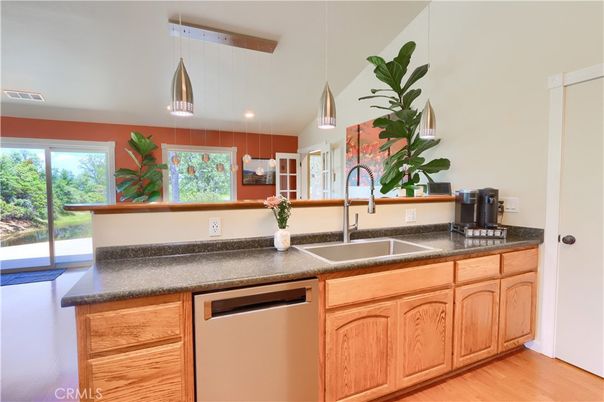 Interior, Kitchen, Pendant Lights, Recessed Lighting, Wood Texture Flooring