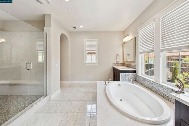 Bathroom, Glass Shower, Interior, Marble, Recessed Lighting