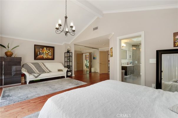 Bedroom, Chandelier, Interior, Wood Texture Flooring