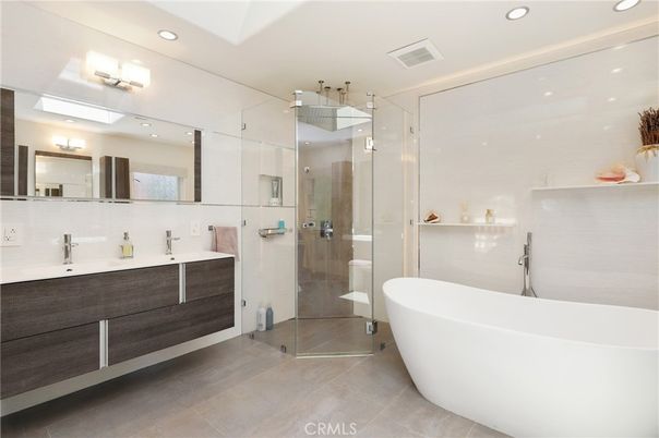 Bathroom, Dual Sink Vanities, Free Standing Baths, Glass Shower, Interior, Recessed Lighting