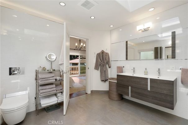 Bathroom, Chandelier, Dual Sink Vanities, Interior, Recessed Lighting, Walk-in Closets, Wood Texture Flooring