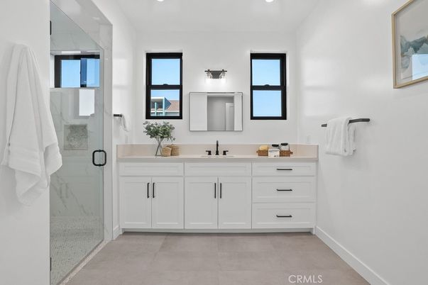 Bathroom, Dual Sink Vanities, Glass Shower, Interior, Recessed Lighting