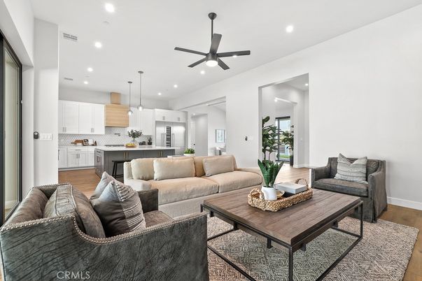 Interior, Kitchen, Living room, Pendant Lights, Recessed Lighting, Wood Texture Flooring