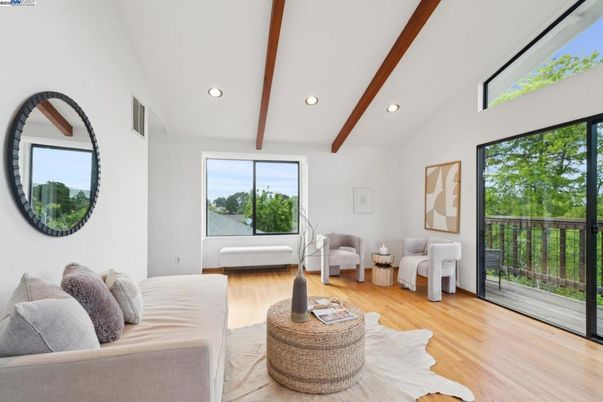 Bedroom, Interior, Recessed Lighting, Wooden Beams, Wood Texture Flooring
