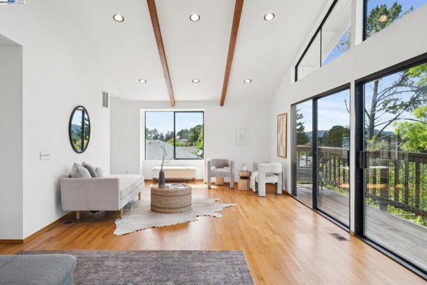 Interior, Living room, Recessed Lighting, Wooden Beams, Wood Texture Flooring