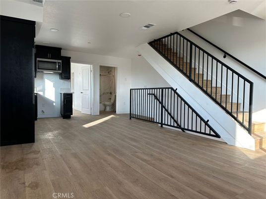 Empty room, Interior, Kitchen, Recessed Lighting, Wood Texture Flooring