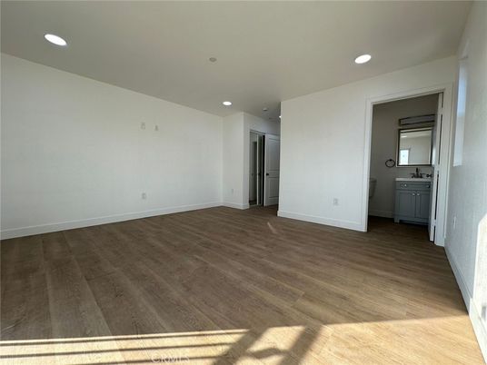 Bathroom, Empty room, Interior, Recessed Lighting, Wood Texture Flooring