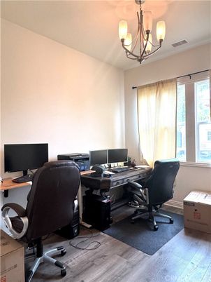 Chandelier, Home Office, Interior, Wood Texture Flooring
