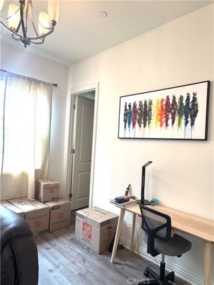 Chandelier, Home Office, Interior, Wood Texture Flooring