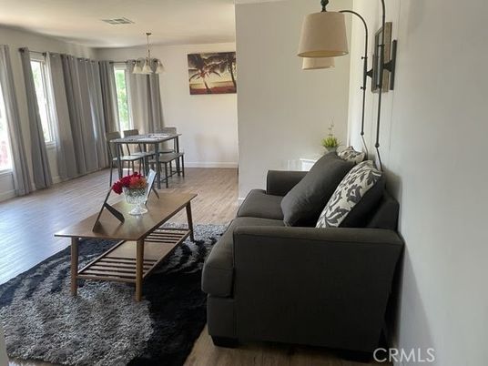 Dining room, Interior, Living room, Pendant Lights, Wood Texture Flooring
