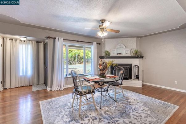 Dining room, Fireplace, Interior, Wood Texture Flooring