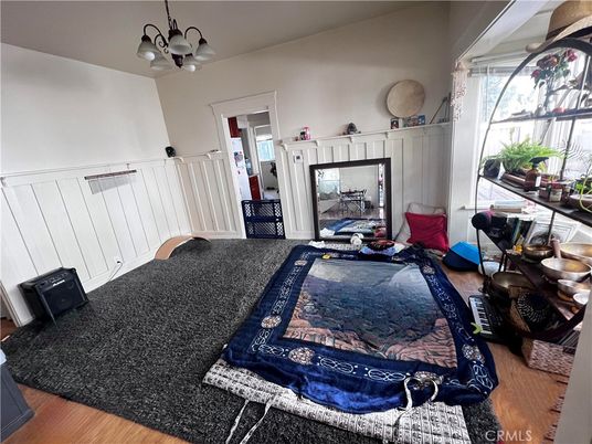 Bedroom, Chandelier, Interior, Wood Texture Flooring