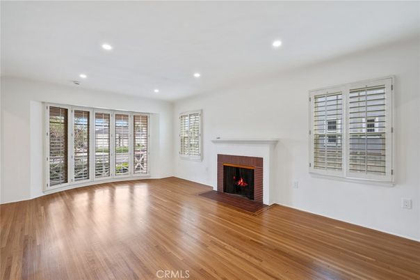 Empty room, Fireplace, Interior, Recessed Lighting, Wood Texture Flooring