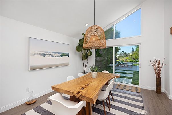 Dining room, Interior, Kitchen, Recessed Lighting, Stainless Steel Appliances, Wood Texture Flooring