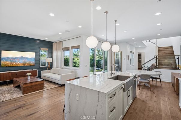 Dining room, Interior, Kitchen, Living room, Pendant Lights, Recessed Lighting, Wood Texture Flooring