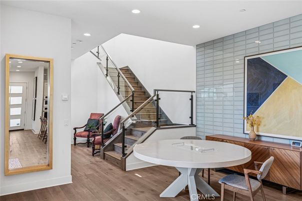Dining room, Interior, Recessed Lighting, Wood Texture Flooring