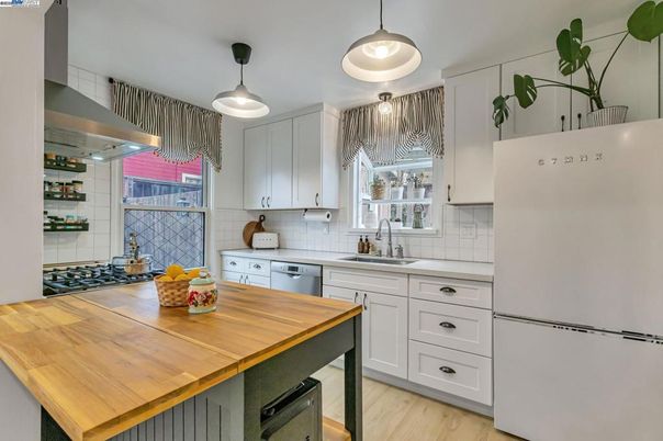 Interior, Kitchen, Pendant Lights, Stainless Steel Appliances, Wood Texture Flooring