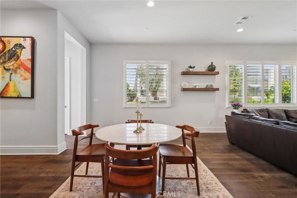 Dining room, Interior, Recessed Lighting, Wood Texture Flooring