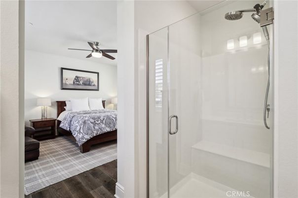 Bathroom, Bedroom, Glass Shower, Interior, Wood Texture Flooring