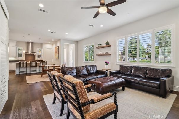 Interior, Kitchen, Living room, Pendant Lights, Recessed Lighting, Wood Texture Flooring
