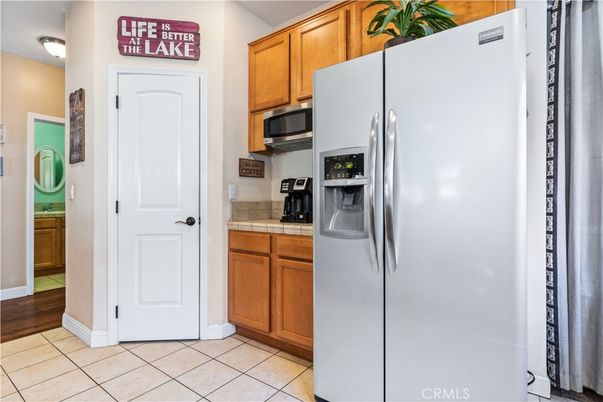 Interior, Kitchen, Tile Countertops, Wood Texture Flooring