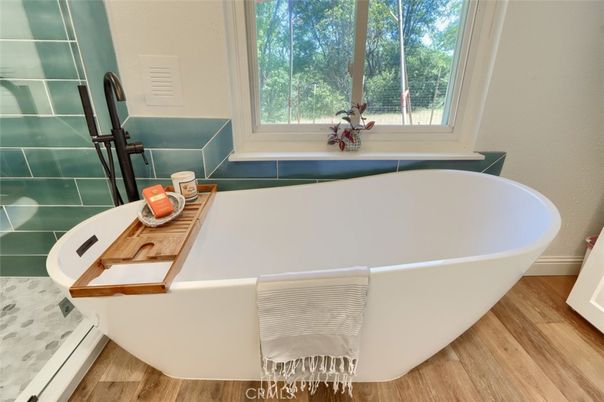 Bathroom, Free Standing Baths, Interior, Wood Texture Flooring
