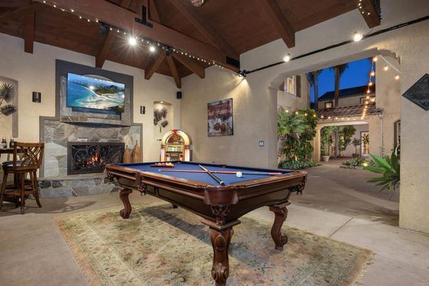 Billiard Table, Fireplace, Game Room, Interior, Wooden Beams