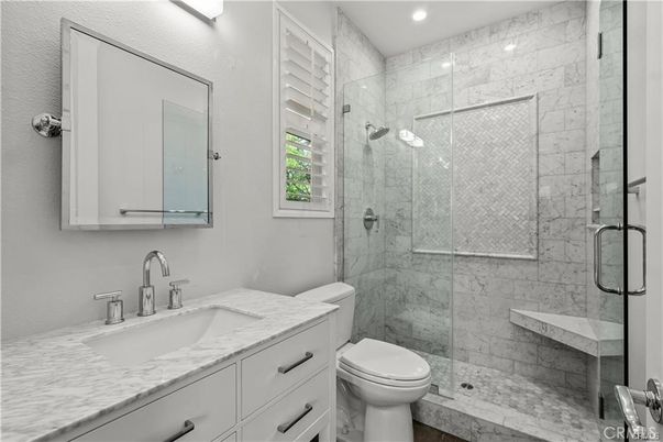 Bathroom, Glass Shower, Interior, Marble Walls, Recessed Lighting