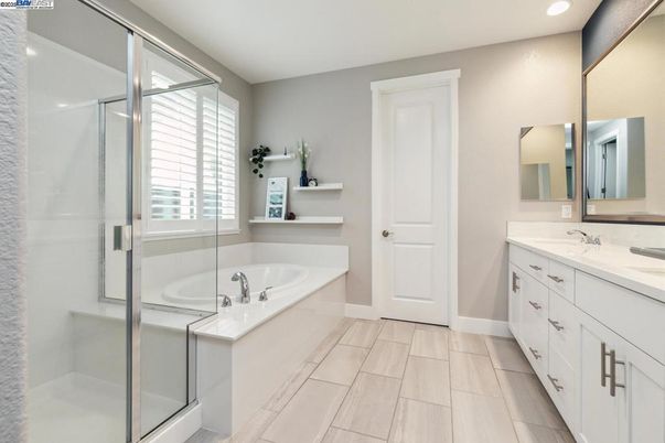 Bathroom, Dual Sink Vanities, Glass Shower, Interior, Recessed Lighting