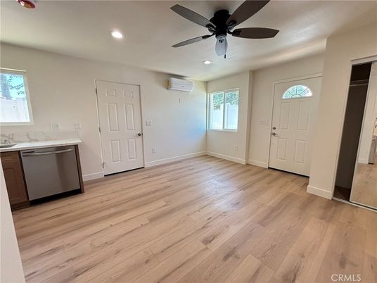 Empty room, Interior, Kitchen, Recessed Lighting, Wood Texture Flooring