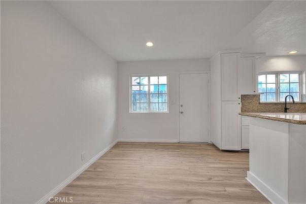 Empty room, Interior, Kitchen, Recessed Lighting, Wood Texture Flooring