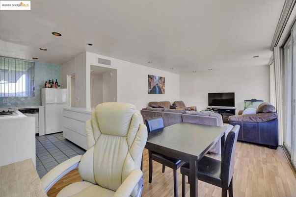 Dining room, Interior, Living room, Recessed Lighting, Wood Texture Flooring