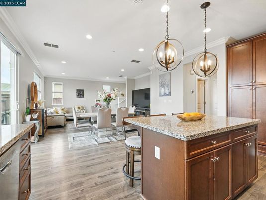 Dining room, Interior, Kitchen, Living room, Pendant Lights, Recessed Lighting, Wood Texture Flooring