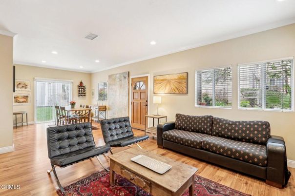 Dining room, Interior, Living room, Recessed Lighting, Wood Texture Flooring