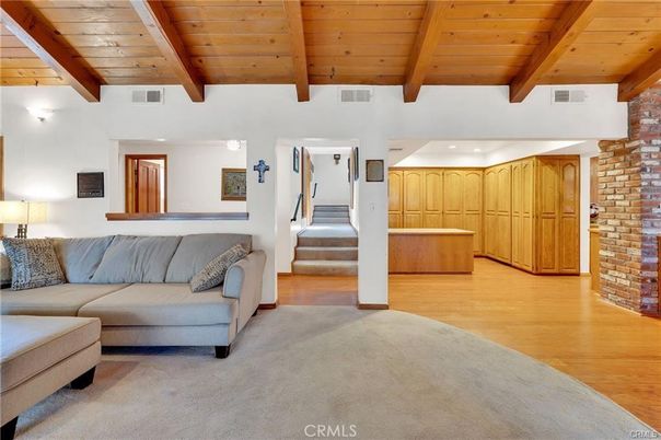 Interior, Living room, Recessed Lighting, Stone Walls, Wooden Beams, Wooden Ceilings, Wood Texture Flooring