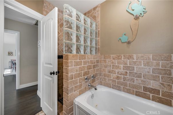 Bathroom, Interior, Stone Walls, Wood Texture Flooring