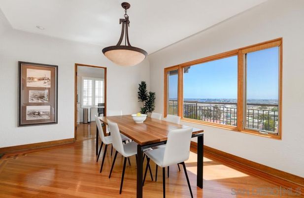 Dining room, Interior, Pendant Lights, Recessed Lighting, Wood Texture Flooring