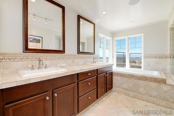 Bathroom, Dual Sink Vanities, Interior, Recessed Lighting, Tile Countertops
