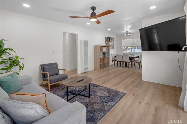 Dining room, Interior, Living room, Recessed Lighting, Wood Texture Flooring