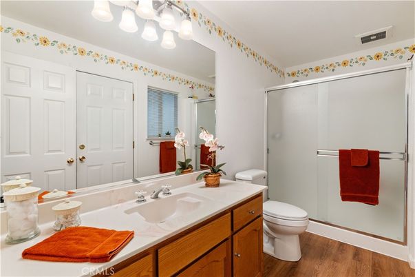 Bathroom, Glass Shower, Interior, Wood Texture Flooring