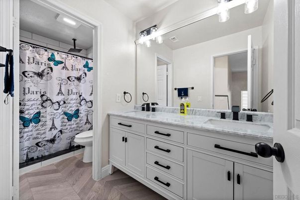 Bathroom, Dual Sink Vanities, Interior, Wood Texture Flooring