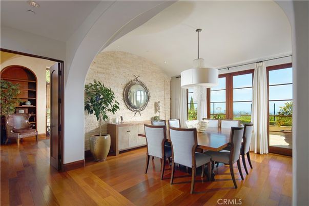 Dining room, Interior, Pendant Lights, Recessed Lighting, Wood Texture Flooring
