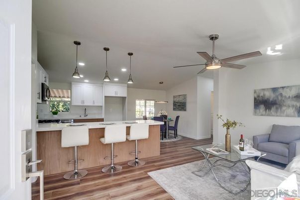 Dining room, Interior, Kitchen, Living room, Pendant Lights, Recessed Lighting, Wood Texture Flooring