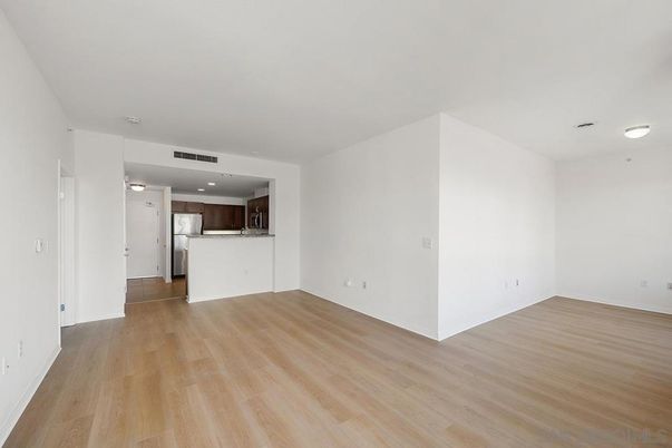 Empty room, Interior, Kitchen, Recessed Lighting, Wood Texture Flooring